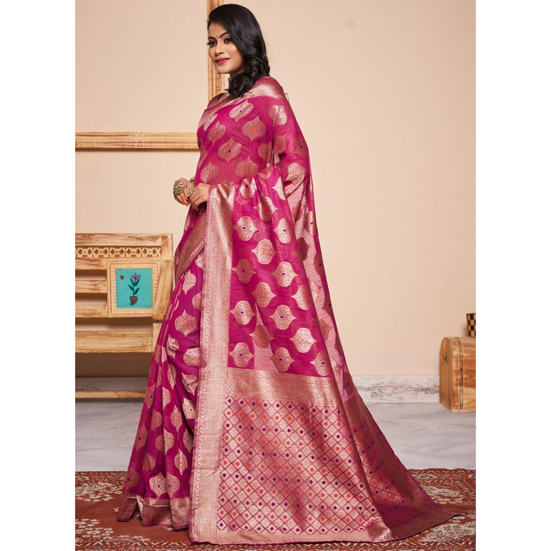 Pink Silk Indian Designer Wedding Wear Saree