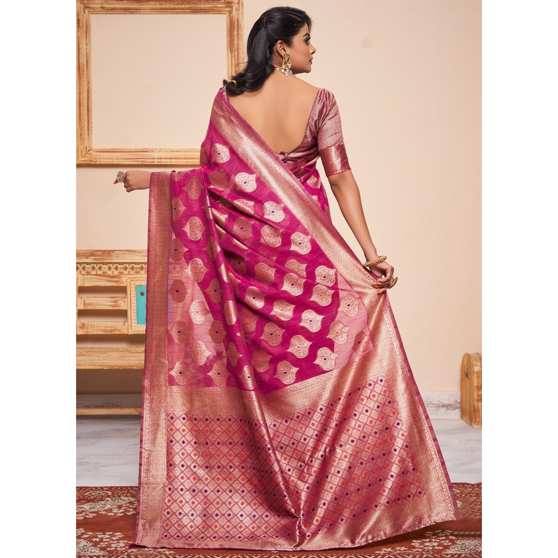 Pink Silk Indian Designer Wedding Wear Saree