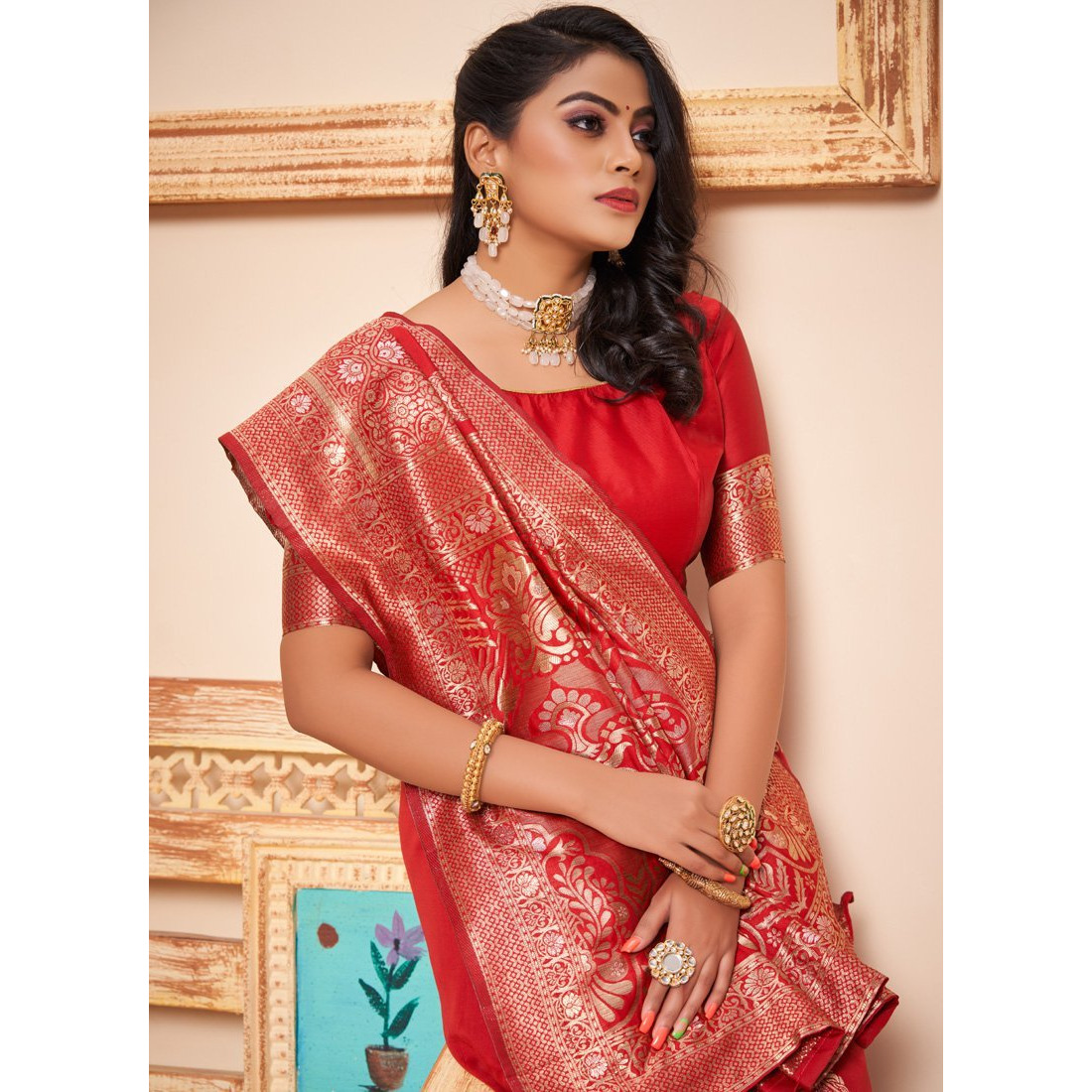 Red Silk Indian Designer Wedding Wear Saree