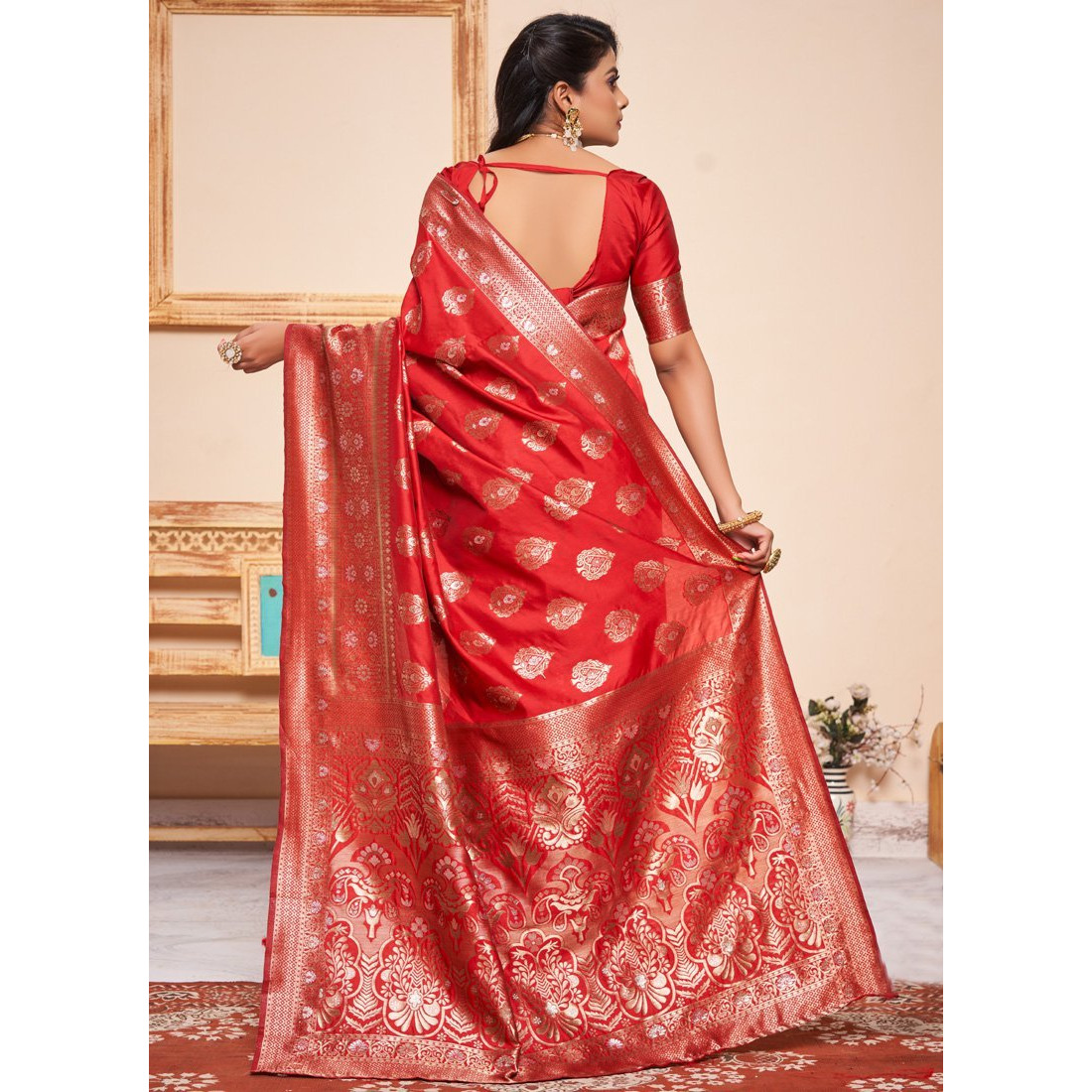 Red Silk Indian Designer Wedding Wear Saree