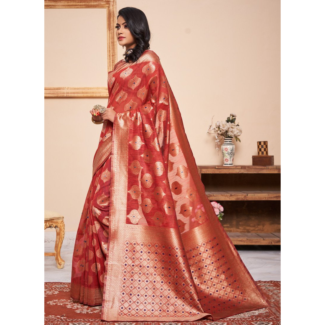 Red Silk Indian Designer Wedding Wear Saree