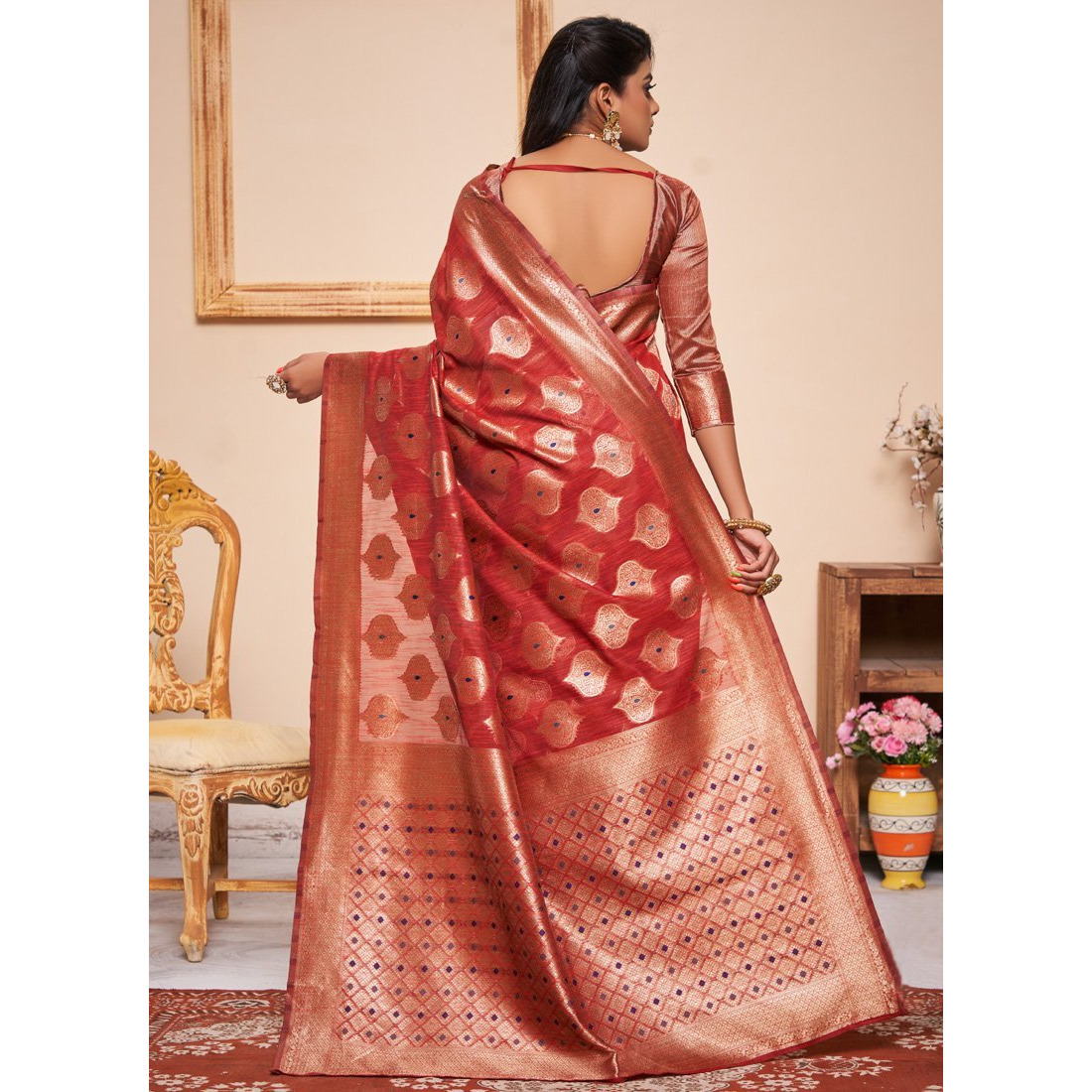 Red Silk Indian Designer Wedding Wear Saree