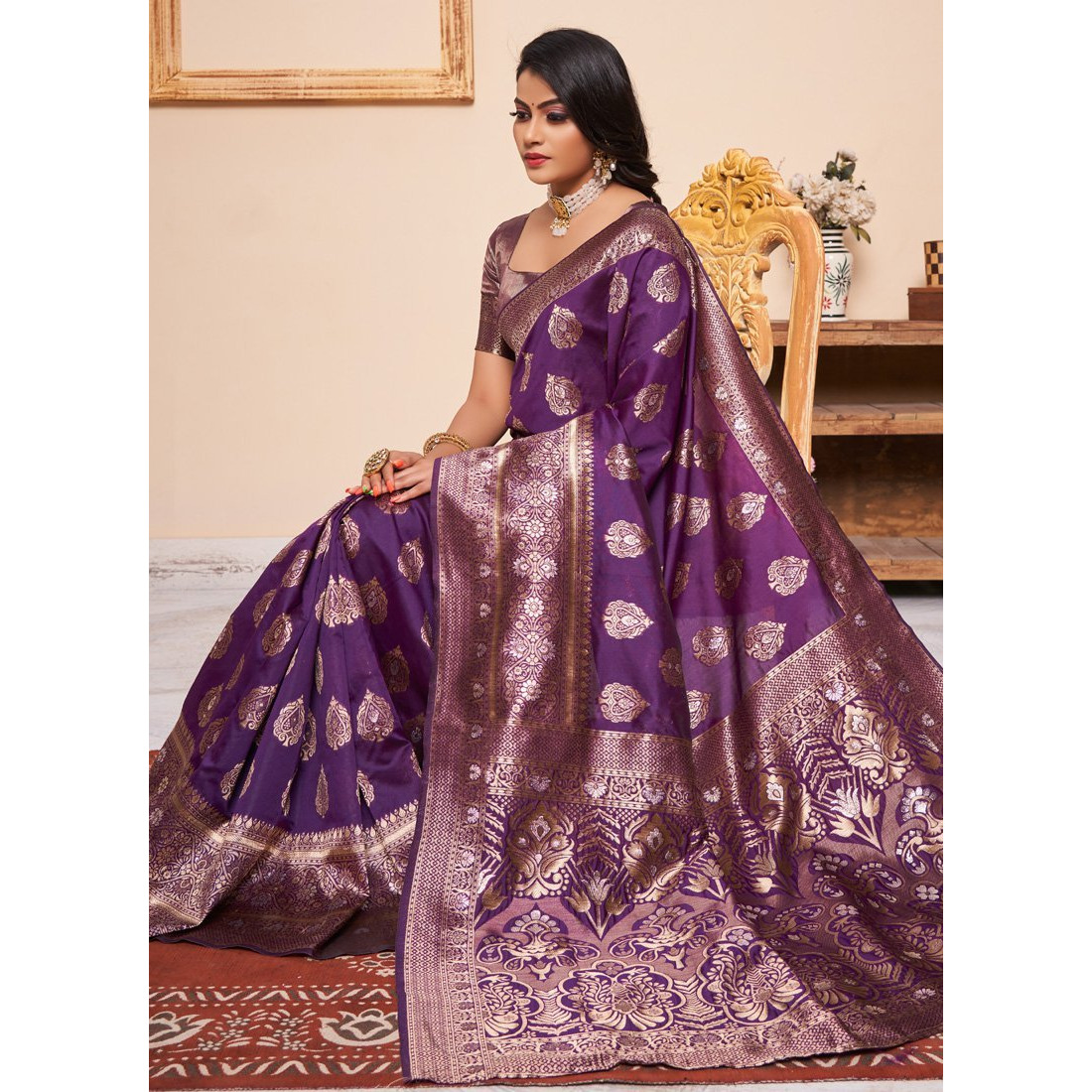 Violet Silk Indian Designer Wedding Wear Saree