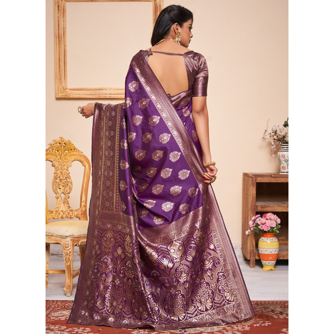 Violet Silk Indian Designer Wedding Wear Saree
