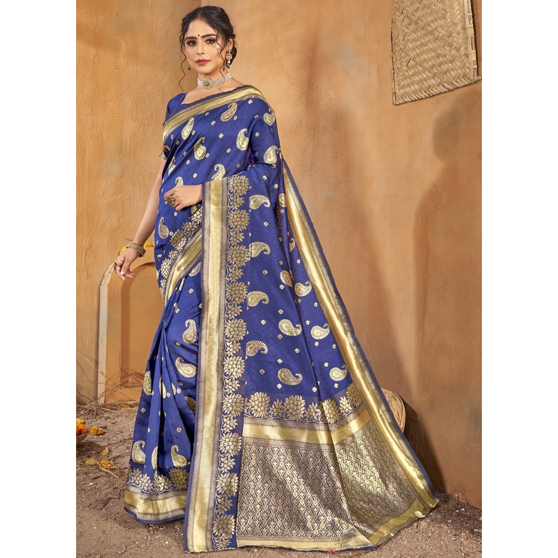 Blue Silk Indian Designer Wedding Wear Saree