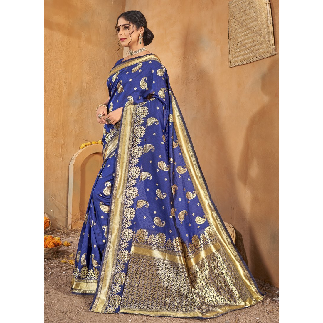 Blue Silk Indian Designer Wedding Wear Saree