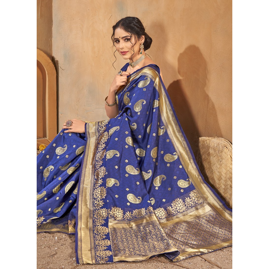 Blue Silk Indian Designer Wedding Wear Saree