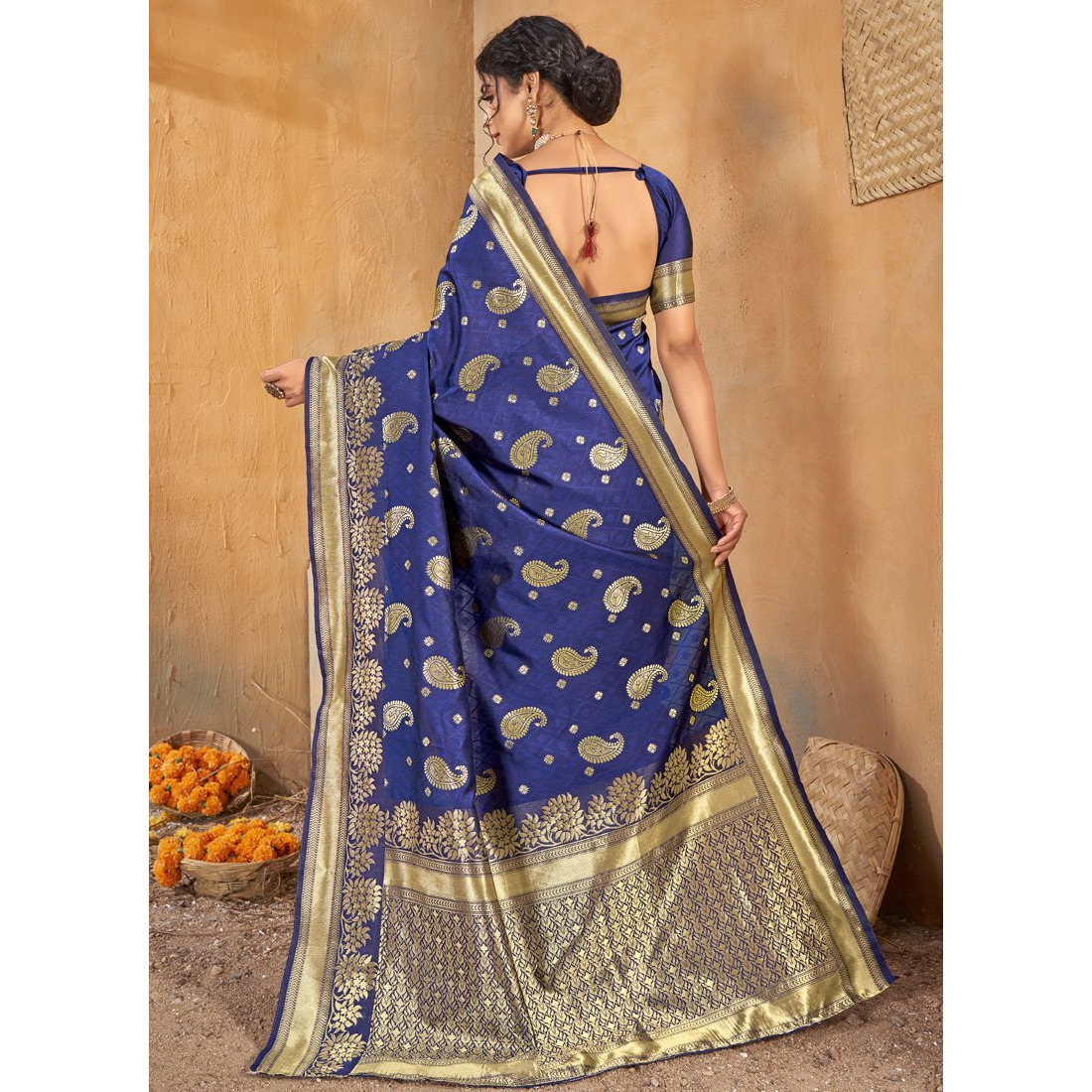 Blue Silk Indian Designer Wedding Wear Saree