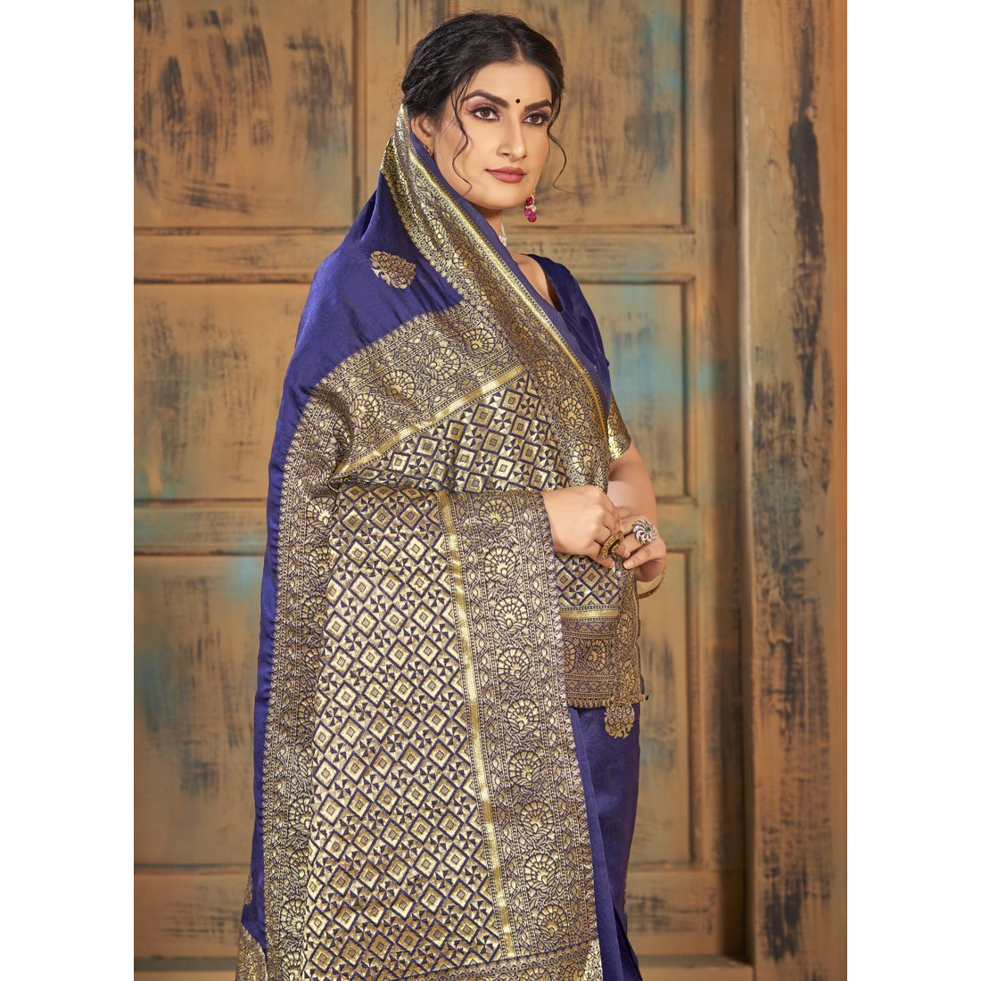 Blue Silk Indian Designer Wedding Wear Saree