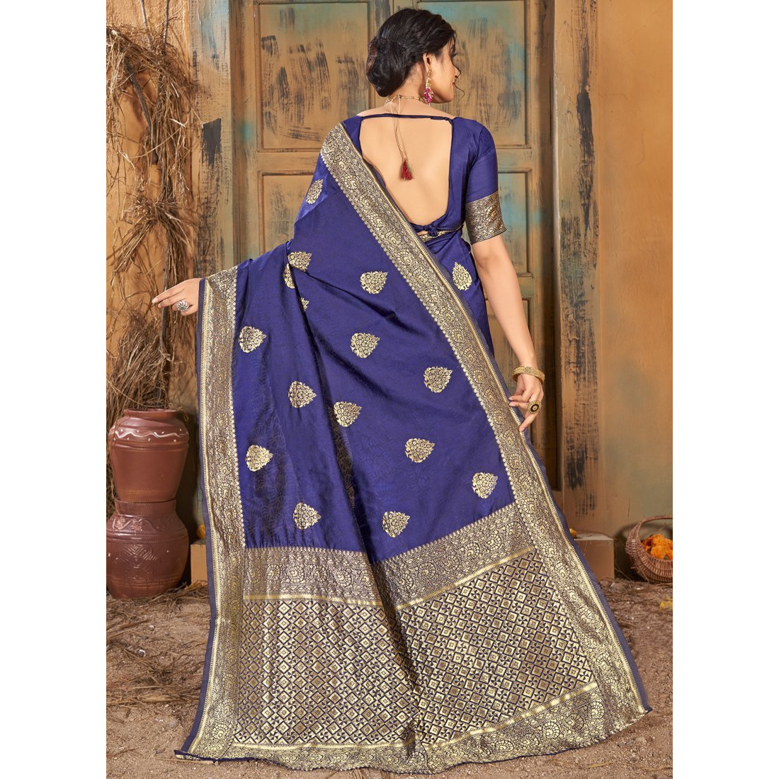 Blue Silk Indian Designer Wedding Wear Saree