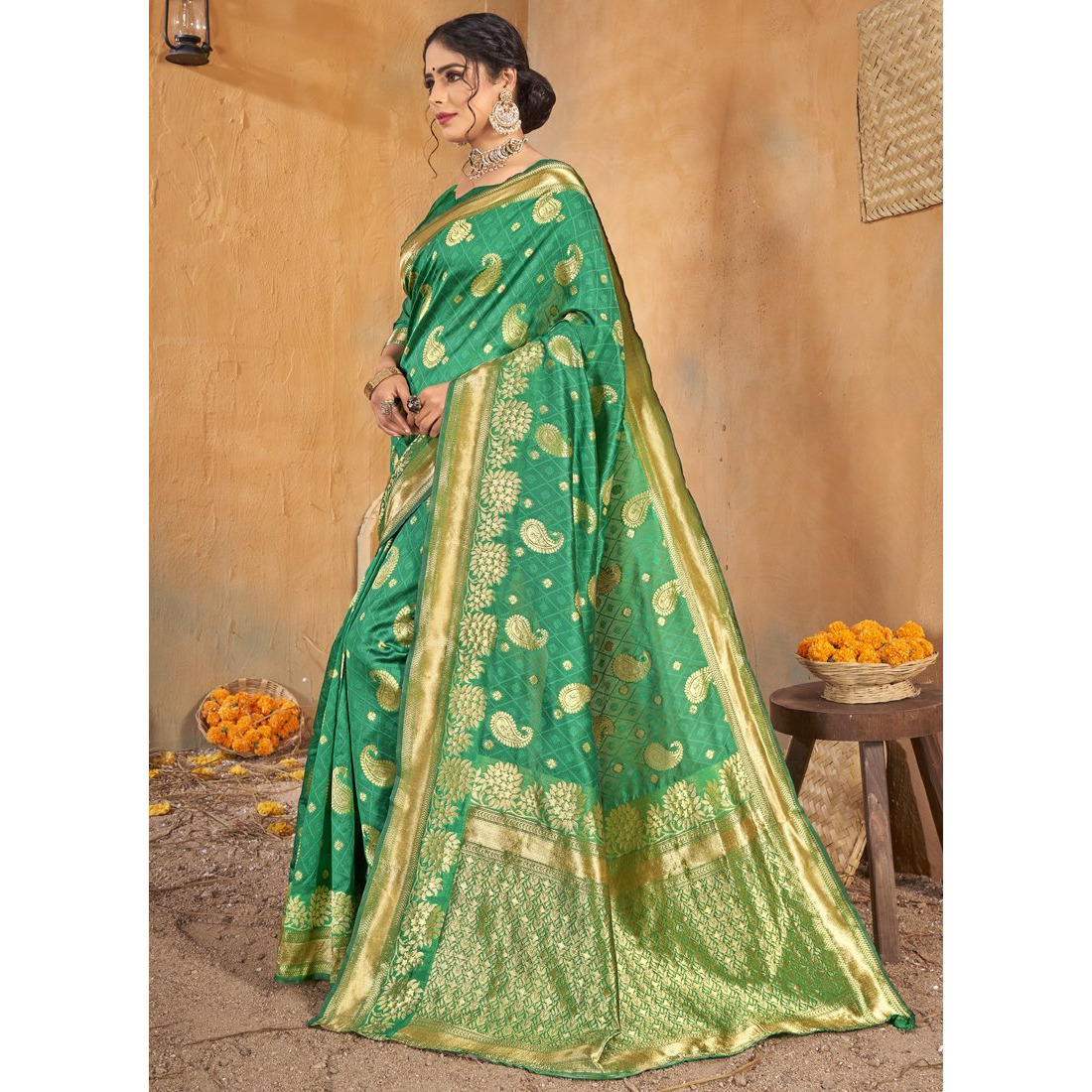 Green Silk Indian Designer Wedding Wear Saree