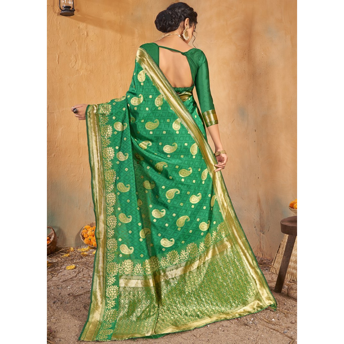 Green Silk Indian Designer Wedding Wear Saree