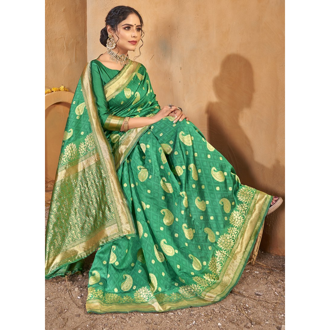 Green Silk Indian Designer Wedding Wear Saree