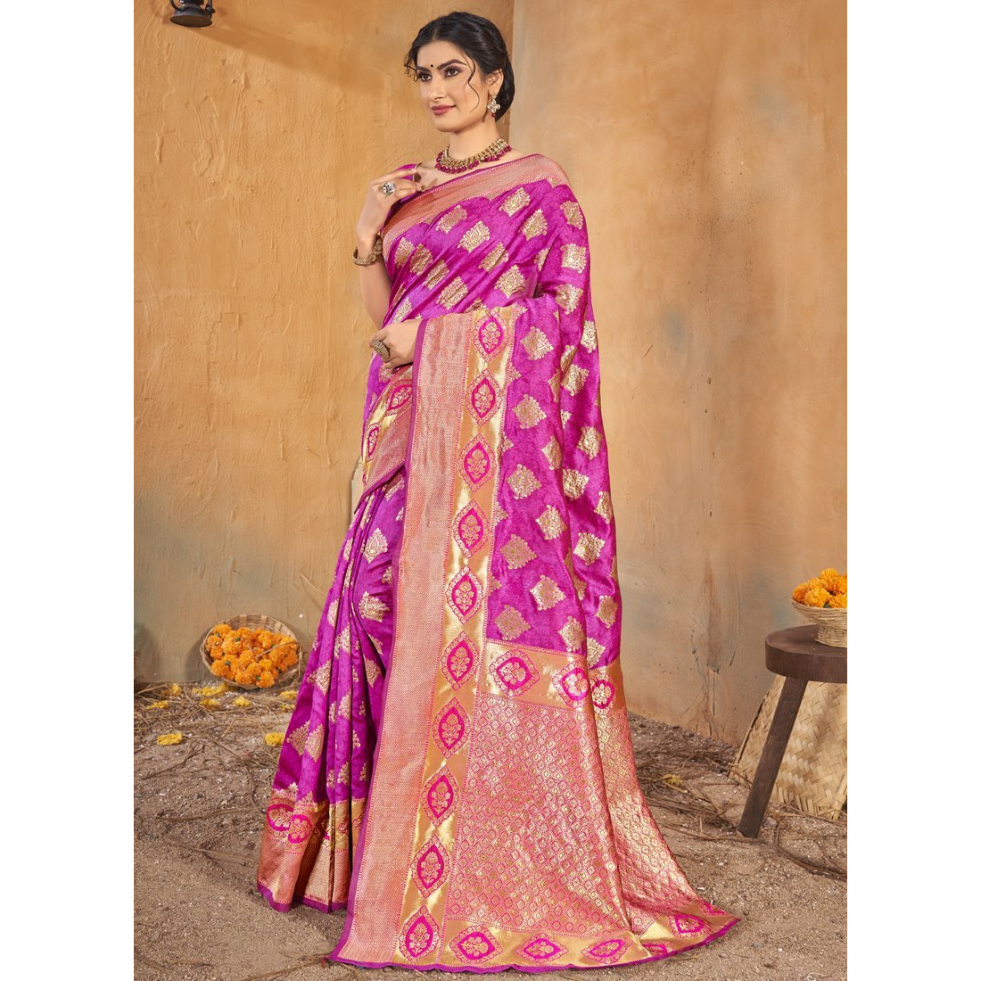 Pink Silk Indian Designer Wedding Wear Saree