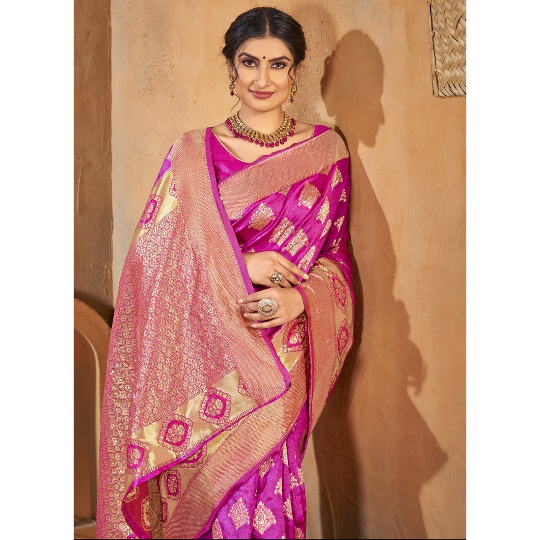 Pink Silk Indian Designer Wedding Wear Saree