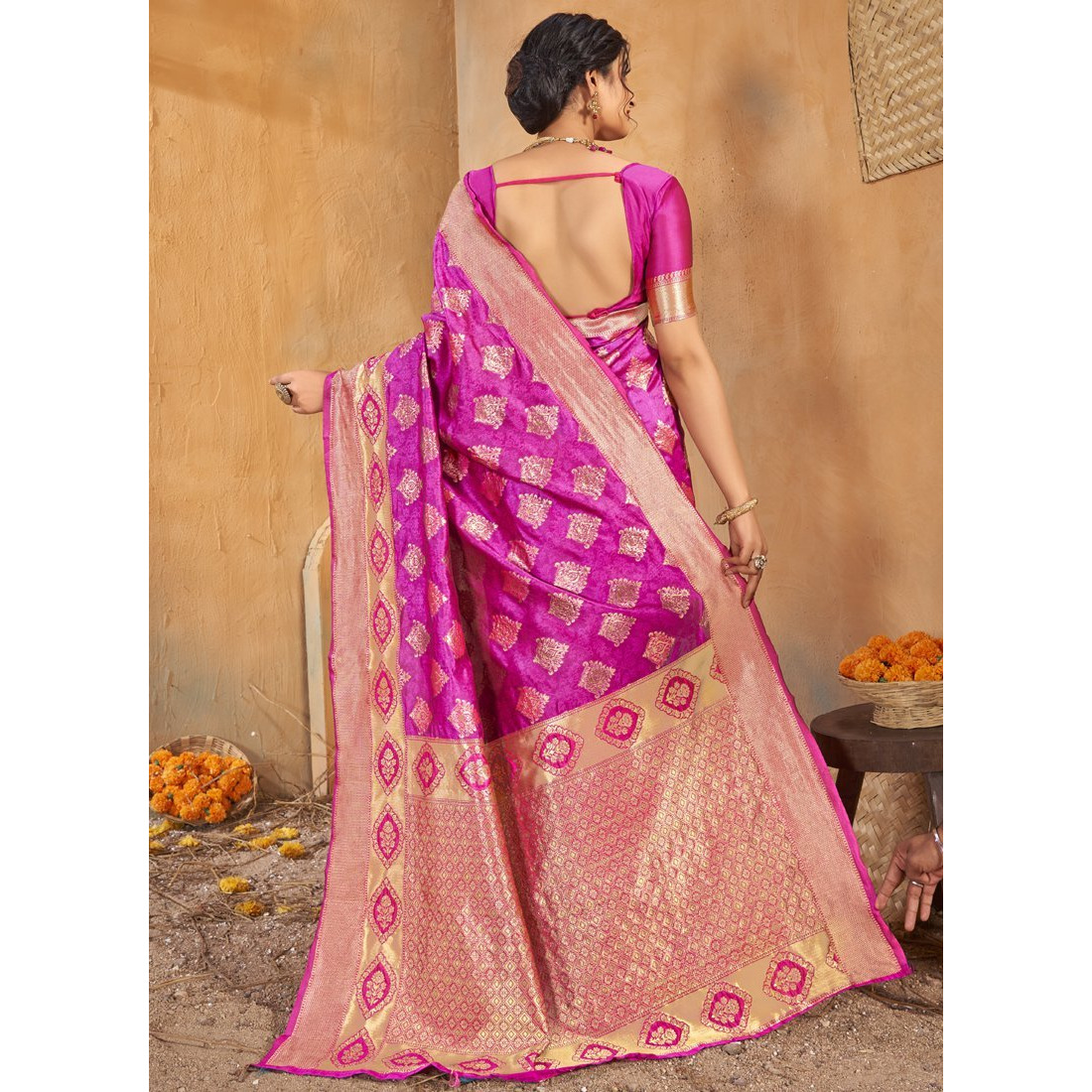 Pink Silk Indian Designer Wedding Wear Saree