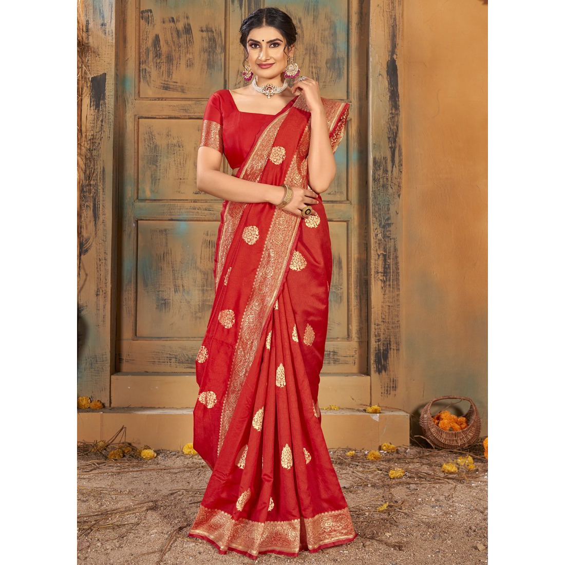 Red Silk Indian Designer Wedding Wear Saree