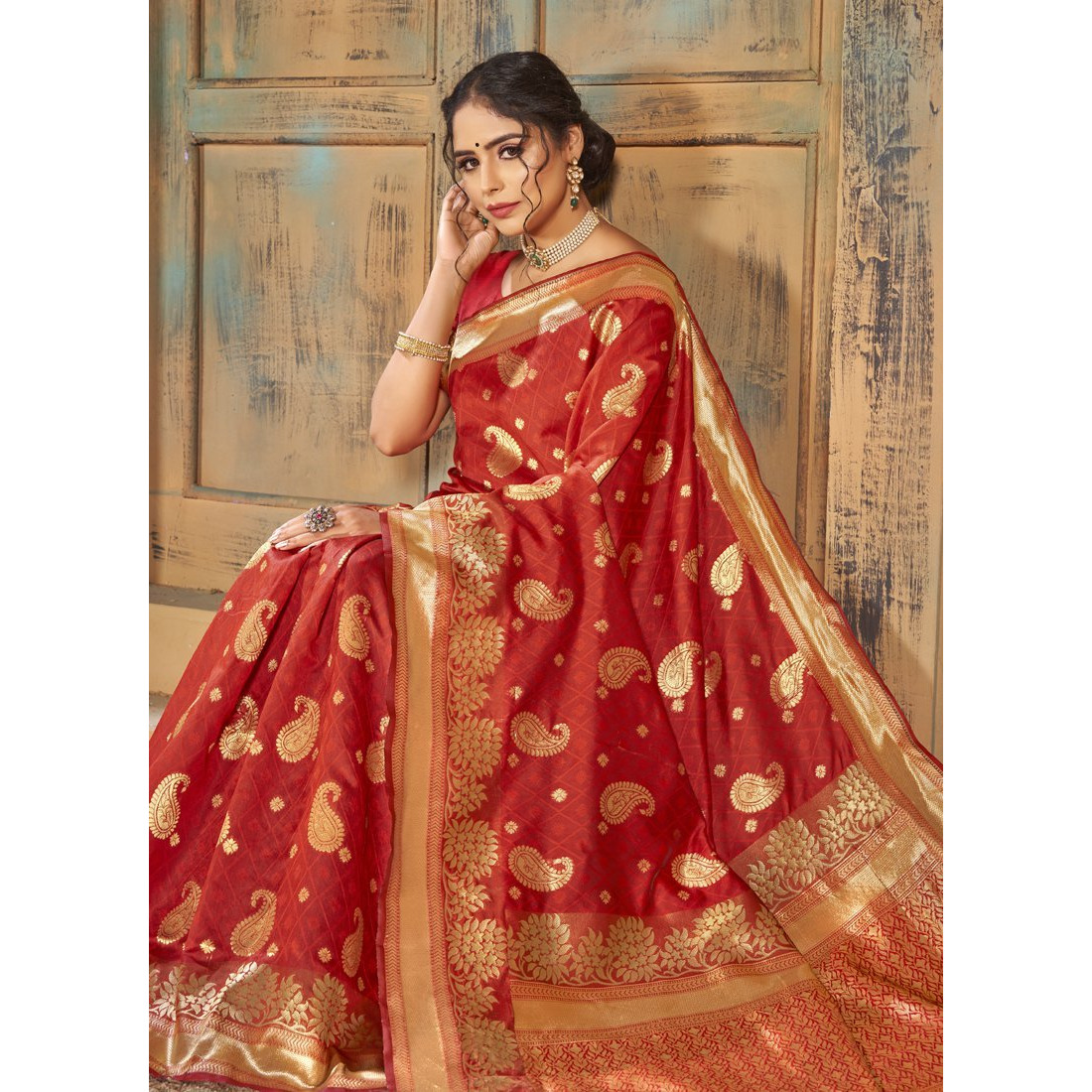 Red Silk Indian Designer Wedding Wear Saree