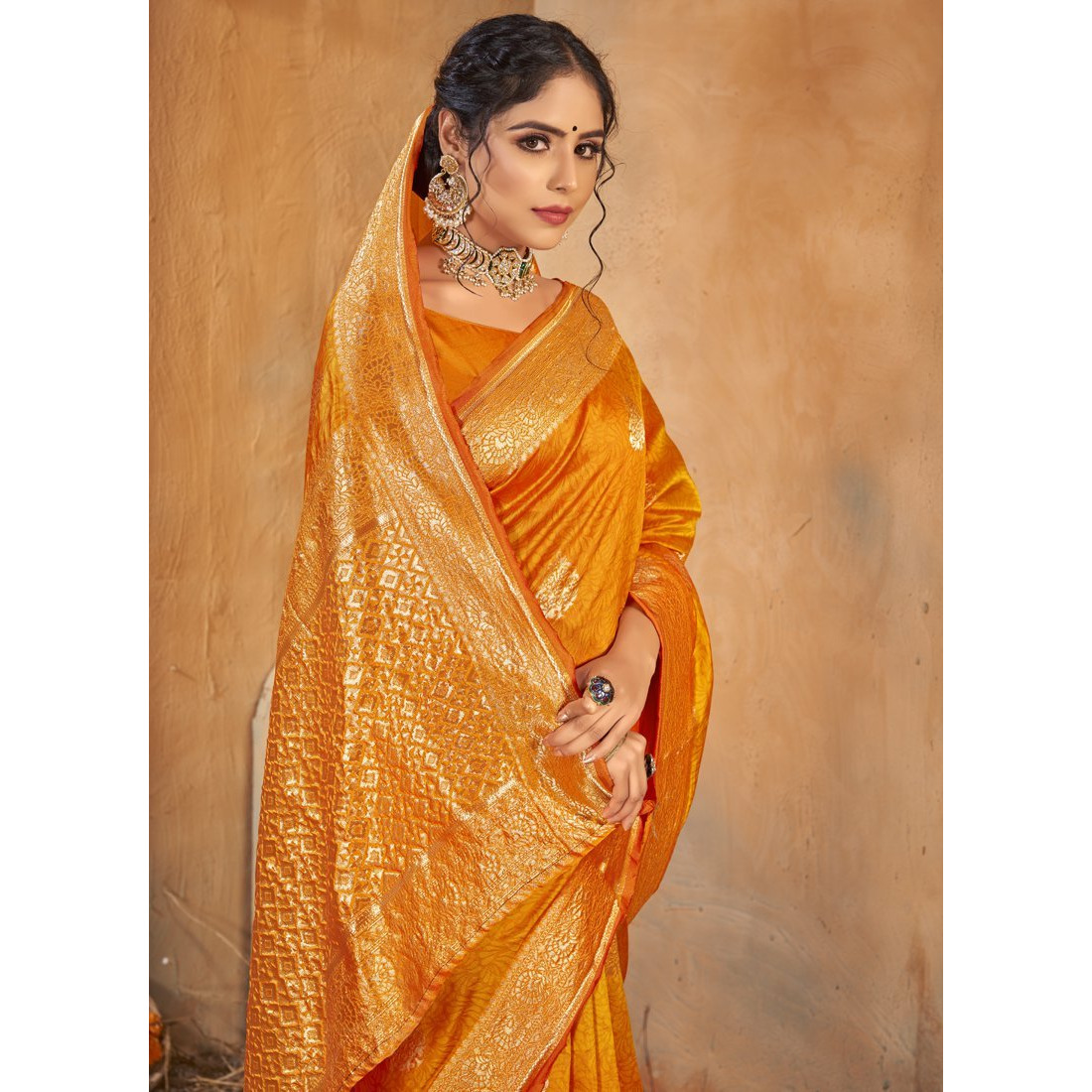 Yellow Silk Indian Designer Wedding Wear Saree