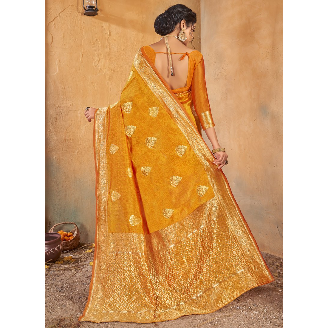 Yellow Silk Indian Designer Wedding Wear Saree