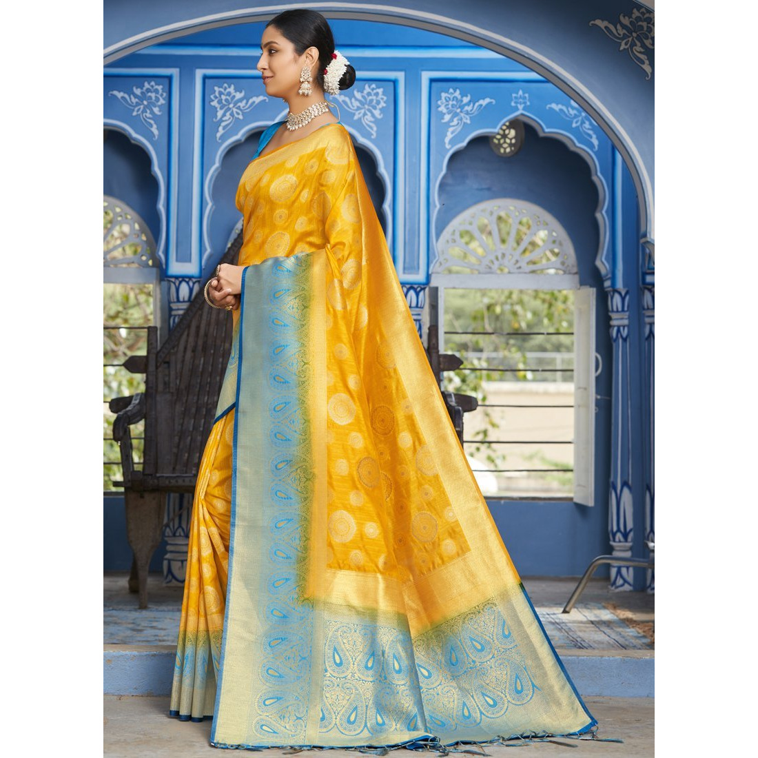 Yellow Silk Designer Traditional Wedding Wear Saree