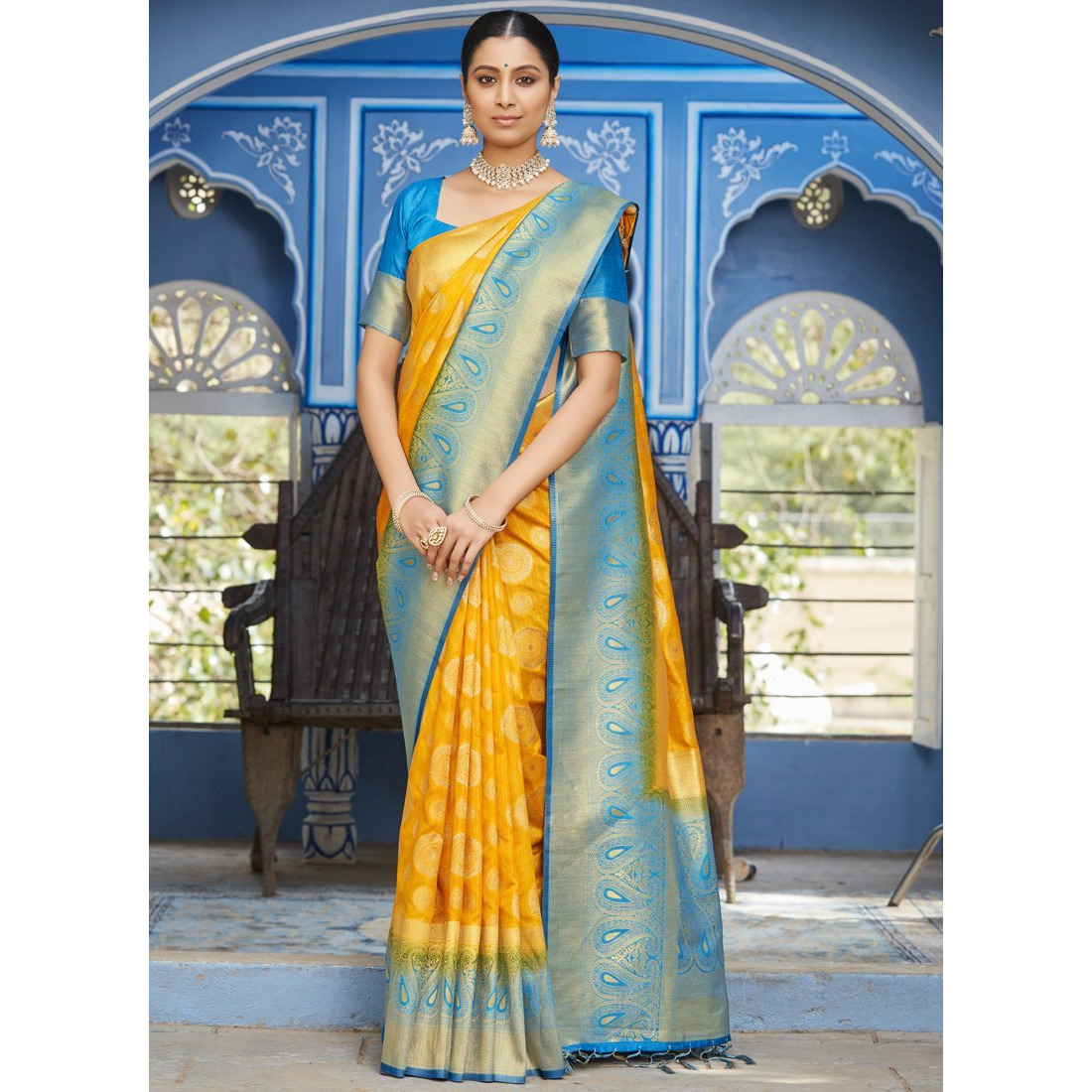 Yellow Silk Designer Traditional Wedding Wear Saree