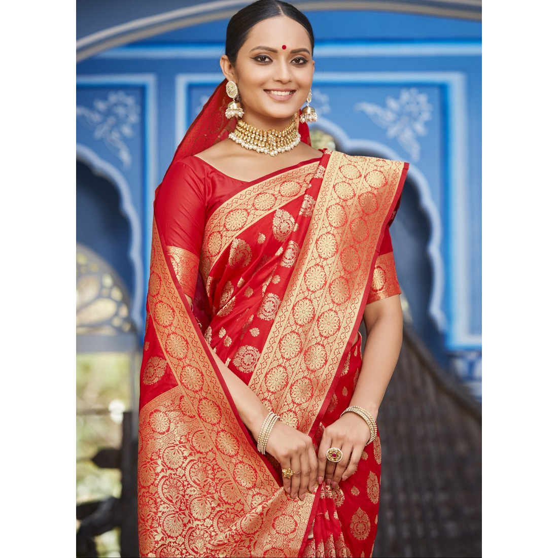 Red Silk Designer Traditional Wedding Wear Saree