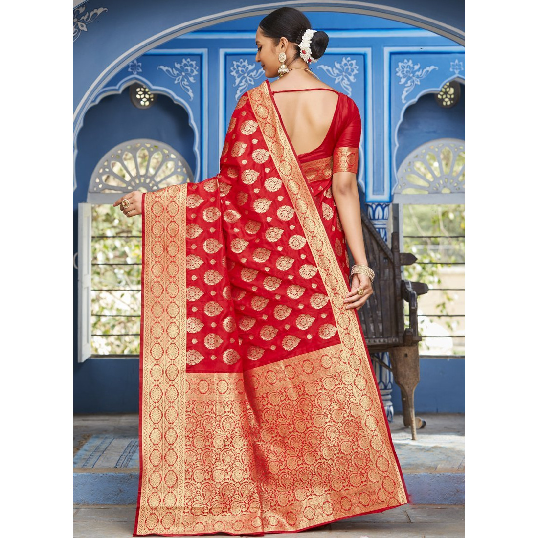 Red Silk Designer Traditional Wedding Wear Saree