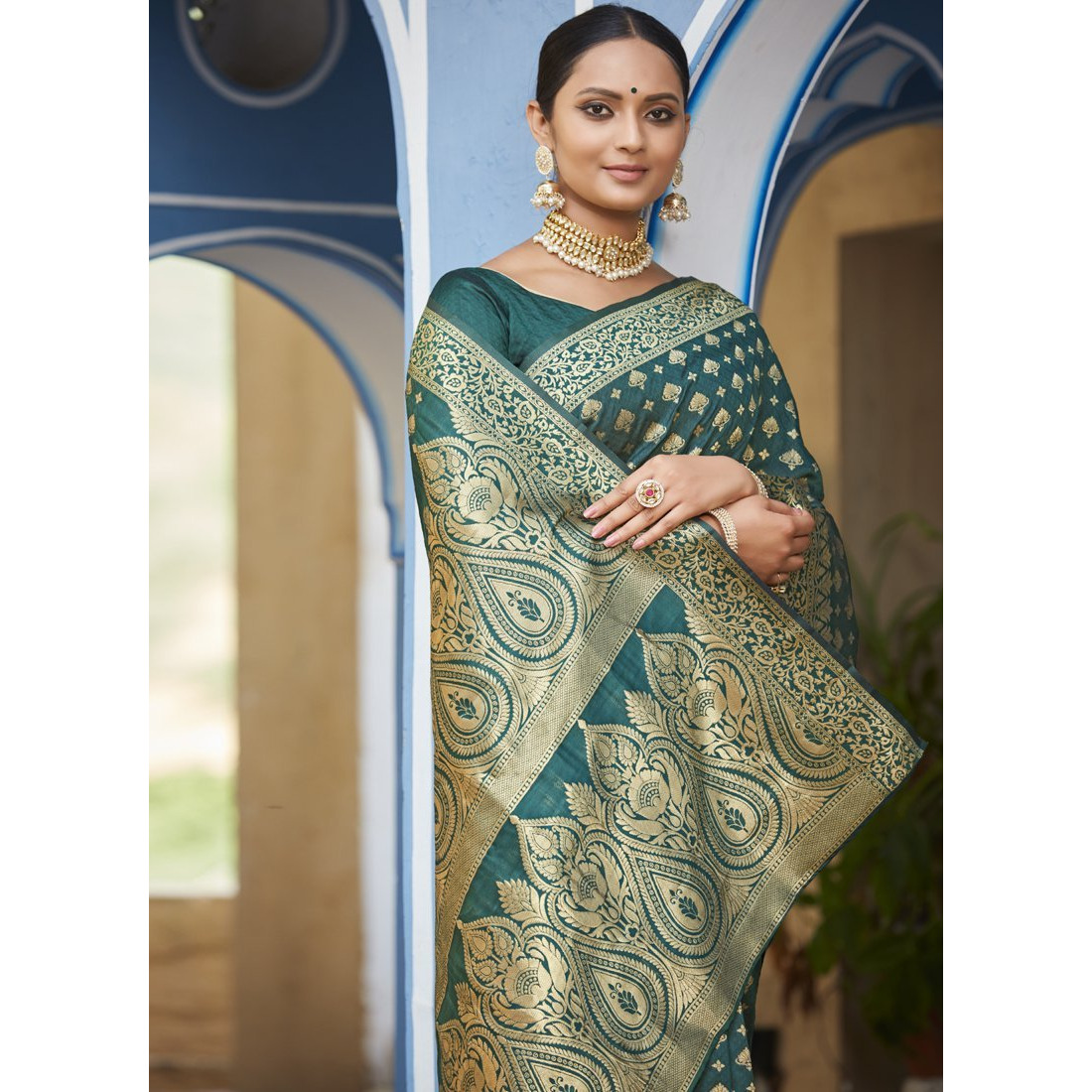 Dark Green Silk Designer Traditional Wedding Wear Saree