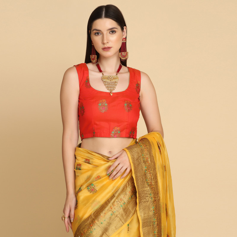Asisa Yellow Organza Silk With Stone Work Saree (Color Yellow)