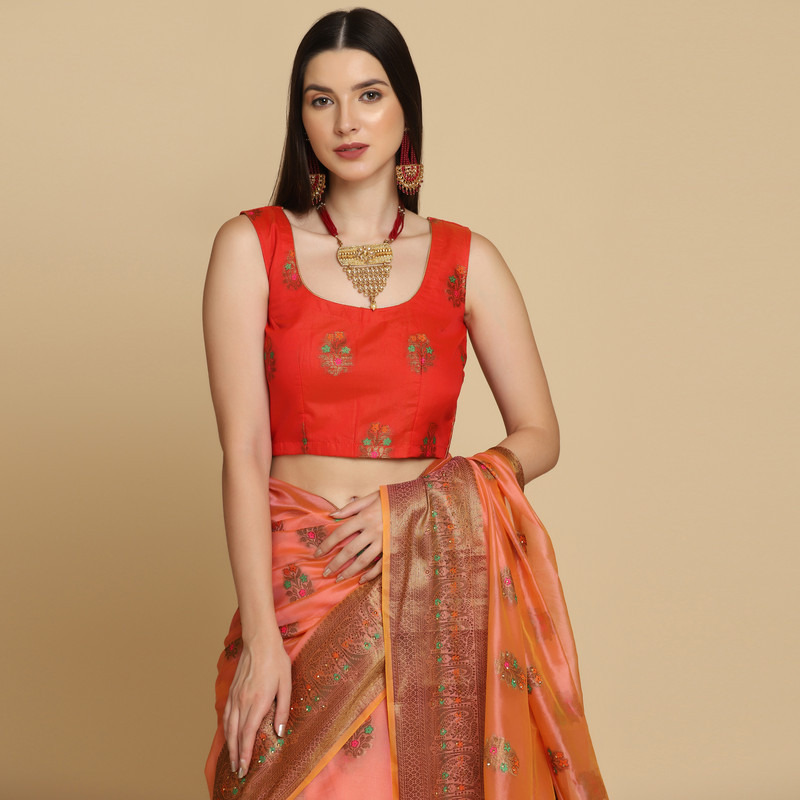 Asisa Peach Organza Silk With Stone Work Saree (Color Peach)