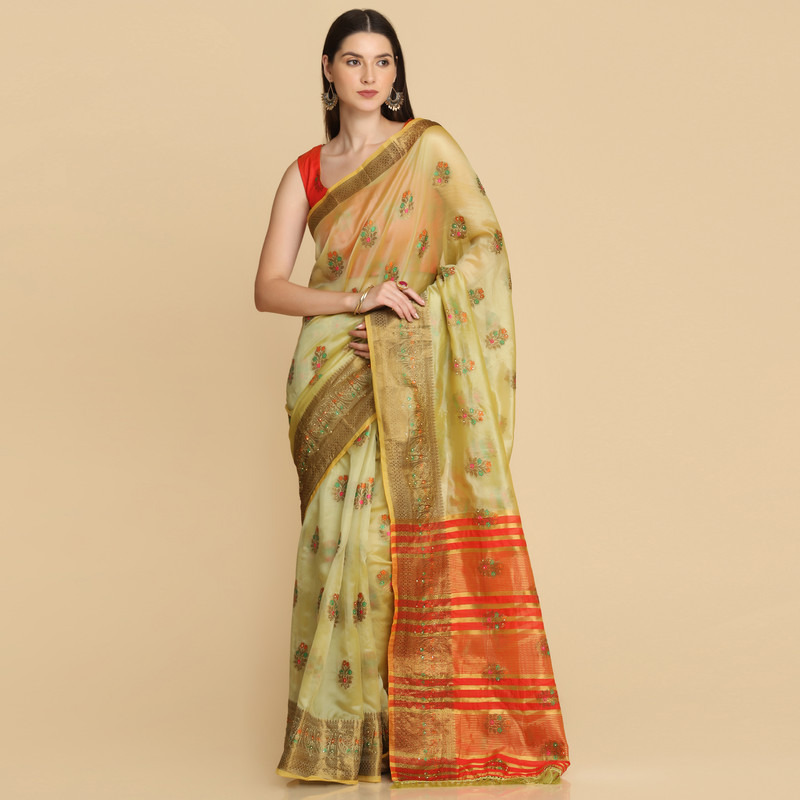 Asisa Sea Green Organza Silk With Stone Work Saree (Color Sea Green)
