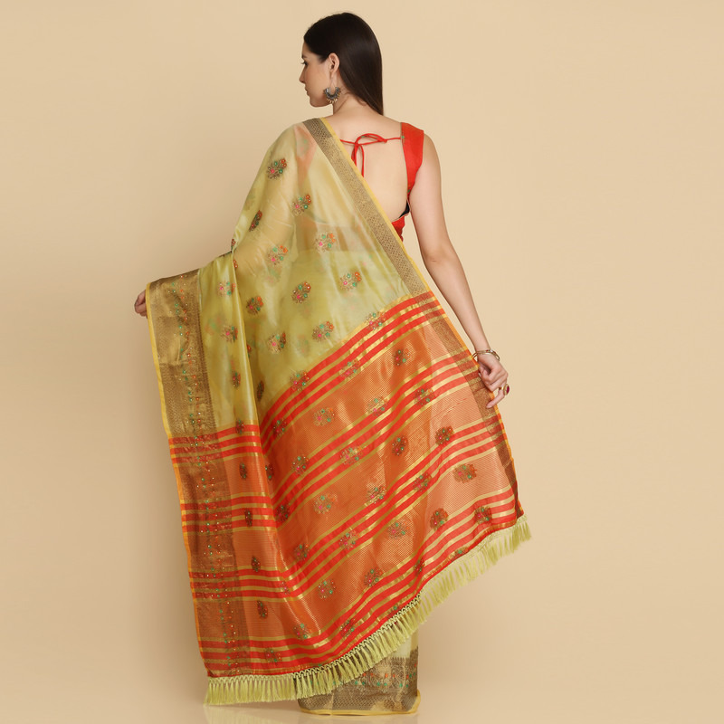 Asisa Sea Green Organza Silk With Stone Work Saree (Color Sea Green)