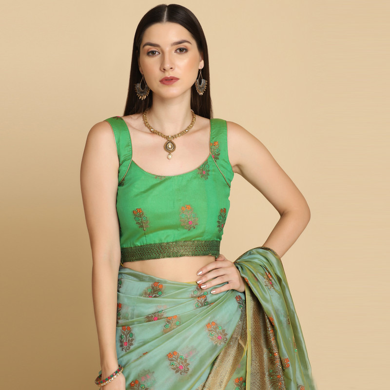 Asisa Turquoise Organza Silk With Stone Work Saree (Color: Turquoise)