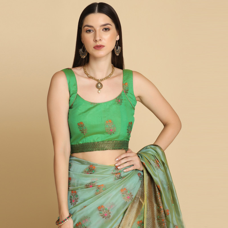 Asisa Turquoise Organza Silk With Stone Work Saree (Color Turquoise)