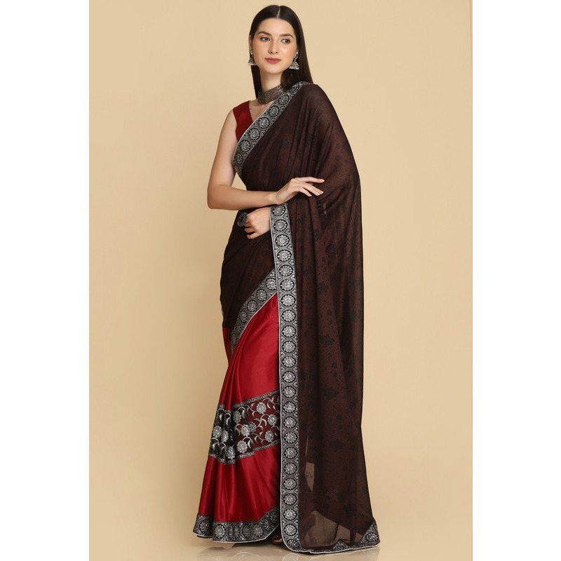 Asisa Janvi Dark Maroon Zari Work Party Wear Crepe Sarees (Color Dark Maroon)