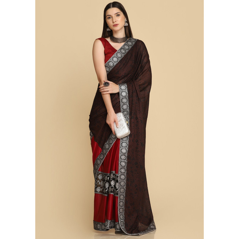 Asisa Janvi Dark Maroon Zari Work Party Wear Crepe Sarees (Color Dark Maroon)