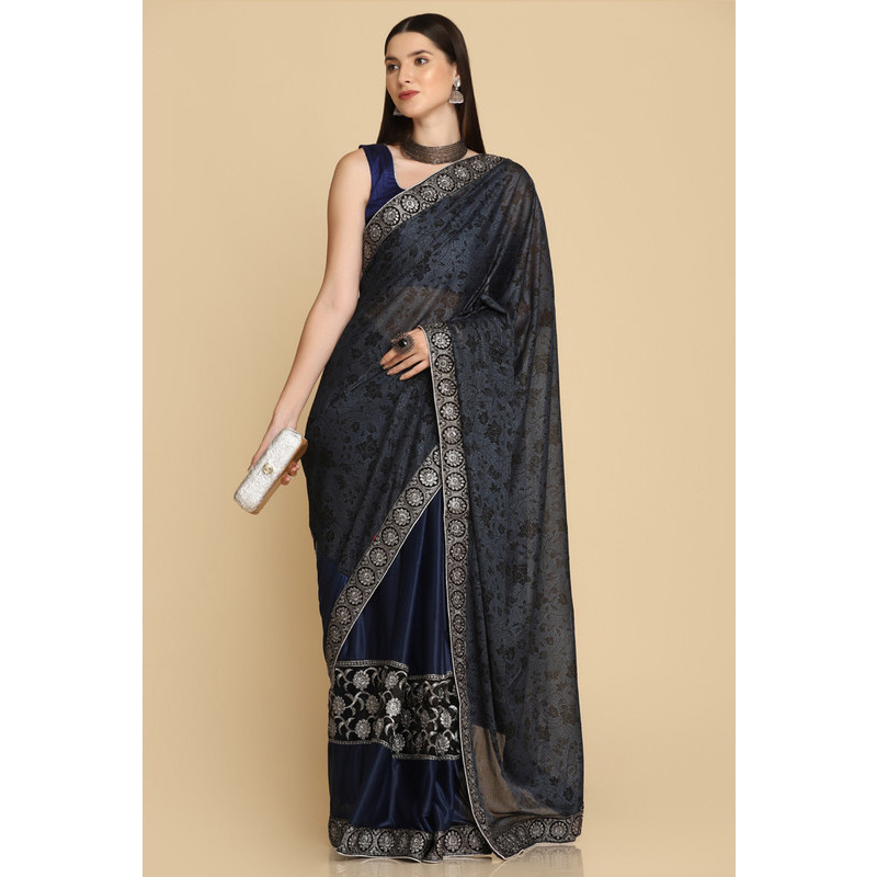 Asisa Janvi Royal Blue Zari Work Party Wear Crepe Sarees (Color Royal Blue)