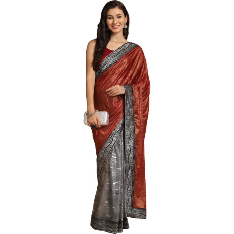 Asisa Janvi Dark Red Zari Woven Party Wear Crepe Sarees (Color Dark Red)
