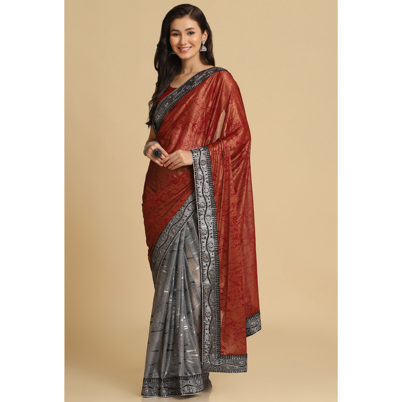 Asisa Janvi Dark Red Zari Woven Party Wear Crepe Sarees (Color Dark Red)