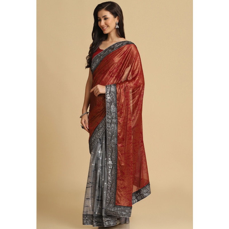 Asisa Janvi Dark Red Zari Woven Party Wear Crepe Sarees (Color Dark Red)