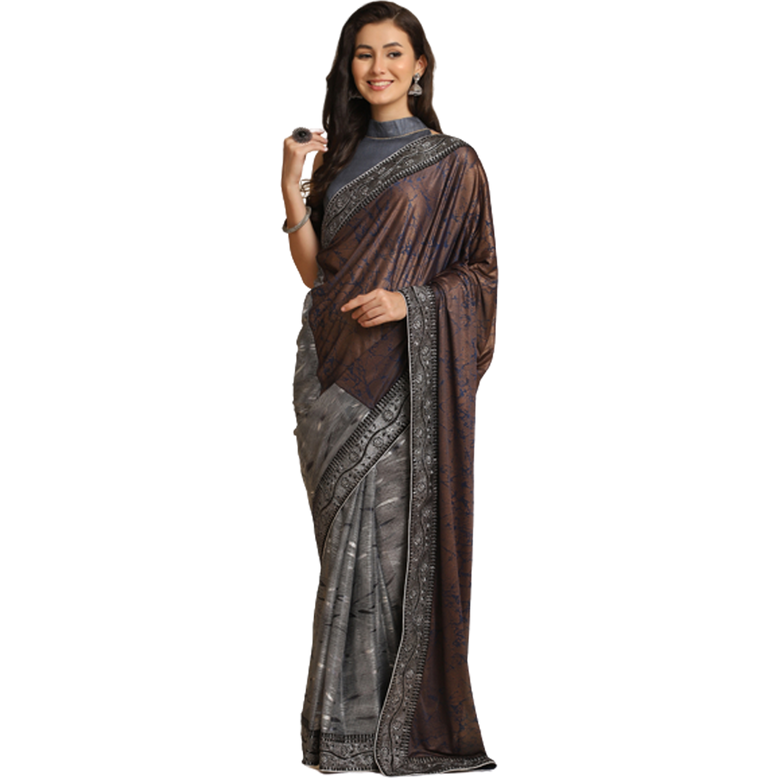 Asisa Janvi Dark Grey Zari Woven Party Wear Crepe Sarees (Color Grey)
