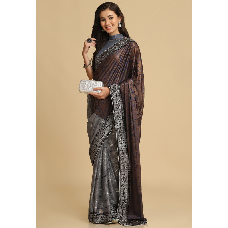 Asisa Janvi Dark Grey Zari Woven Party Wear Crepe Sarees (Color Grey)