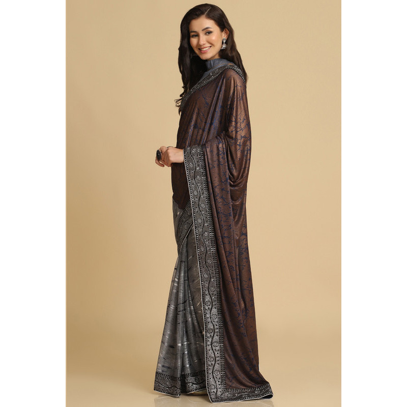 Asisa Janvi Dark Grey Zari Woven Party Wear Crepe Sarees (Color Grey)
