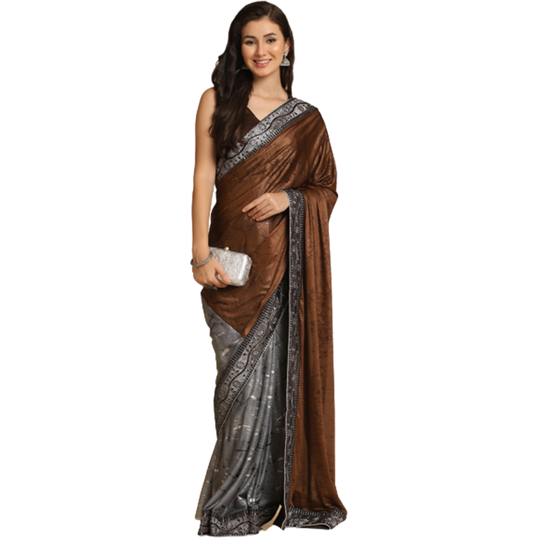 Asisa Janvi Brown Zari Woven Party Wear Crepe Sarees (Color Brown)