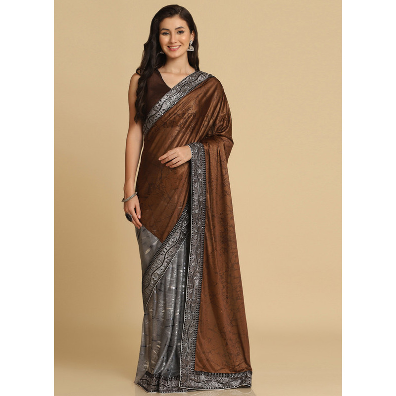 Asisa Janvi Brown Zari Woven Party Wear Crepe Sarees (Color Brown)