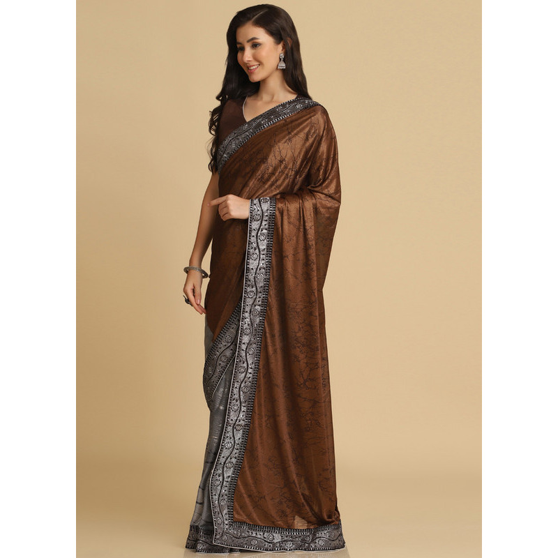 Asisa Janvi Brown Zari Woven Party Wear Crepe Sarees (Color Brown)
