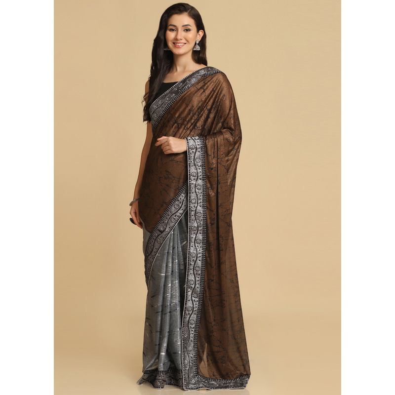 Asisa Janvi Dark Brown Zari Woven Party Wear Crepe Sarees (Color Dark Brown)