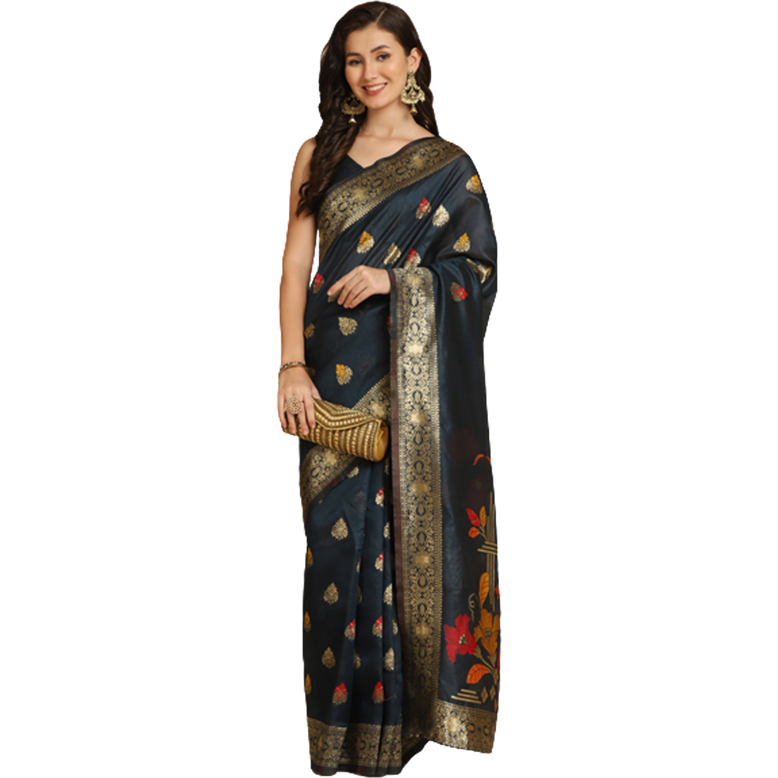 Asisa Kabira Dark Teal Resham Woven Art Silk Sarees (Color Dark Teal)