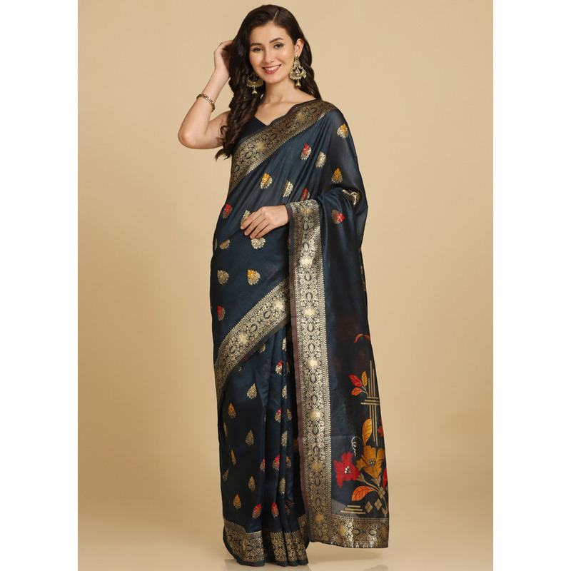 Asisa Kabira Dark Teal Resham Woven Art Silk Sarees (Color Dark Teal)